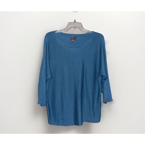 Chicos 2 Cashmere Blend Sweater Soft Cozy Boat Neck Dusty Blue Classic 12/14 Lg - Picture 1 of 13